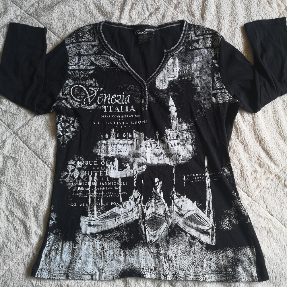 Black Graphic Long Sleeve Top